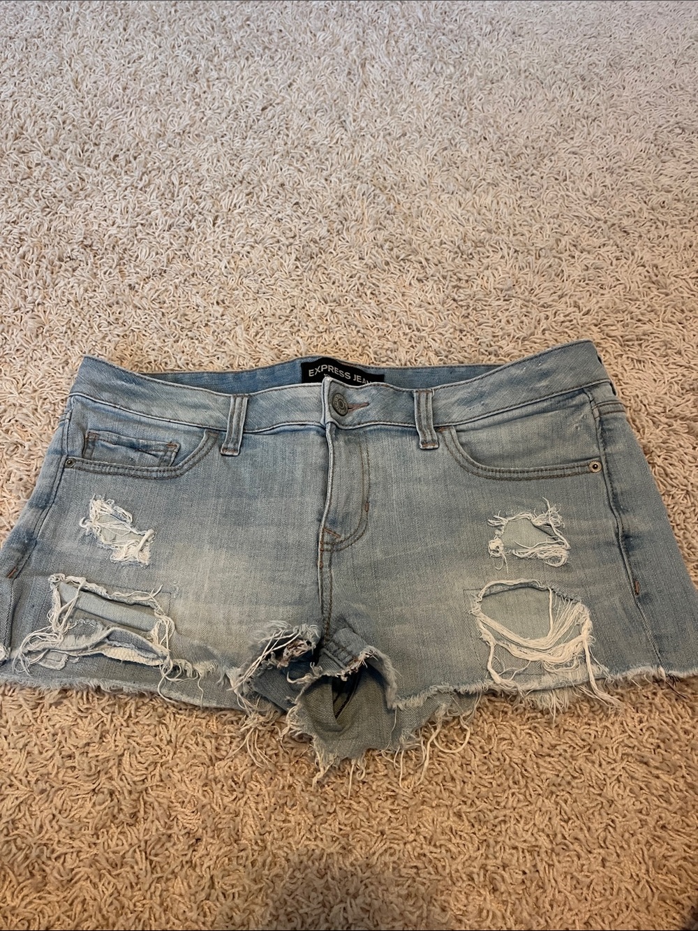 Express Distressed Light Blue Denim Jean Shorts